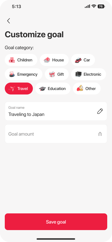 Savings account zero balance home screen